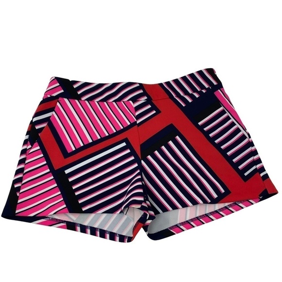 Express Shorts Modern Stretch Navy Blue Black Red Pink White Diagonal Stripes-4 - Picture 1 of 11